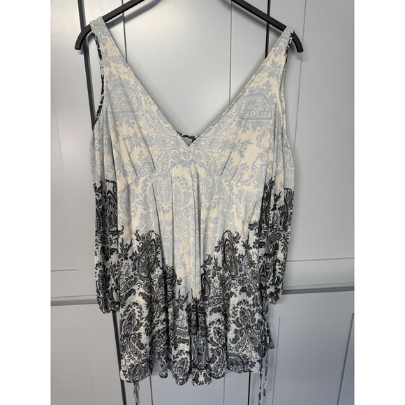 Free People Gray‎ Floral Mini Dress Sz Medium Penny Lover Cold Shoulder  Chiffon - Picture 4 of 15